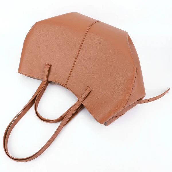 Tan Grain Faux Leather Adjustable Side Strap Large Daily Tote Bag