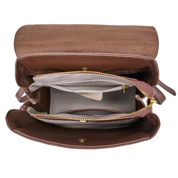 Two Tone Genuine Cow Leather Flap Mini Daily Backpack
