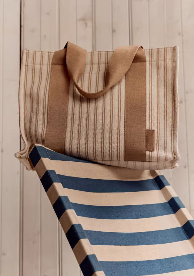 Striped Cotton Everyday Laptop Tote Bag With Detachable Crossbody Strap