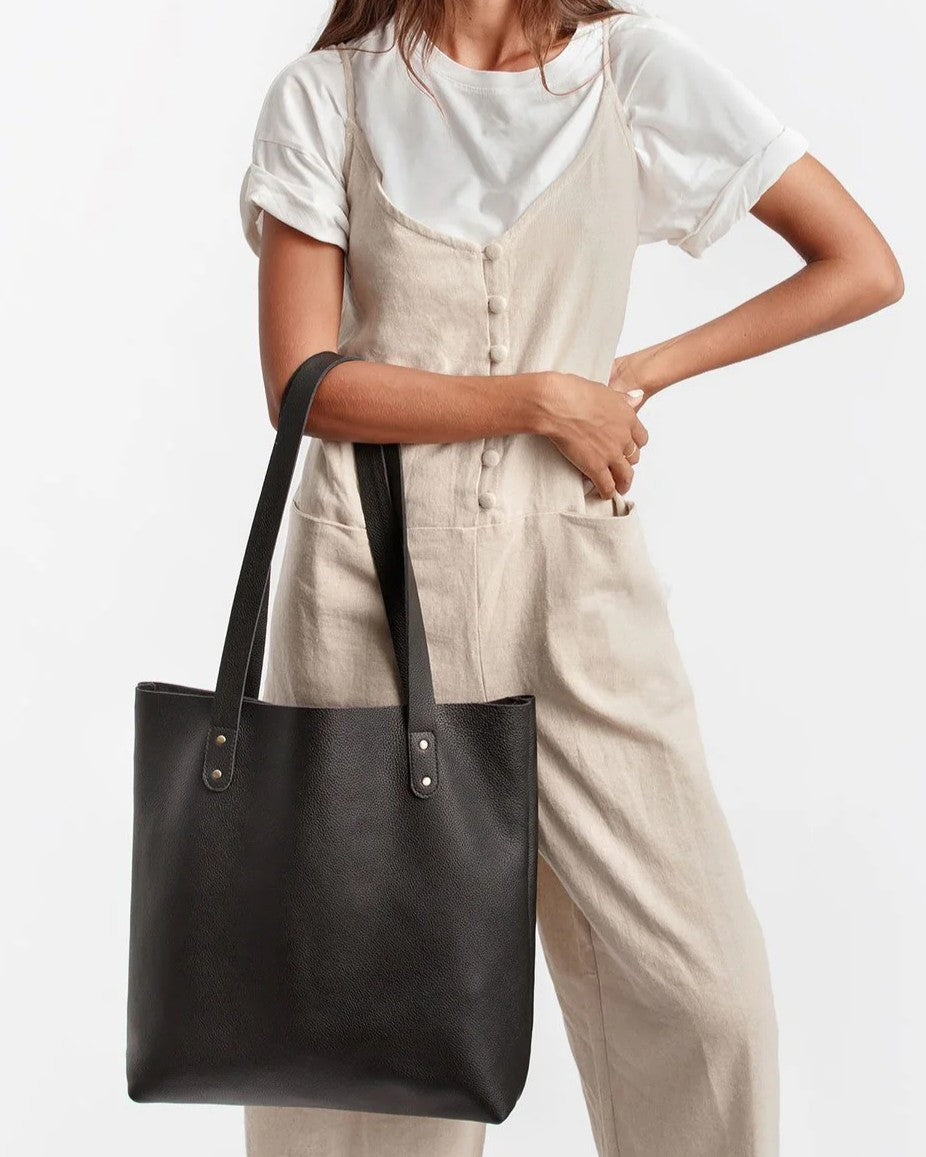 Minimalist Full Grain Cowhide Open Top Large Daily Shopping Tote Bag