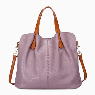 Two Tone Soft Faux Leather Dual Carry Medium Tote Crossbody Bag