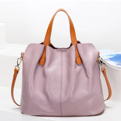 Two Tone Soft Faux Leather Dual Carry Medium Tote Crossbody Bag