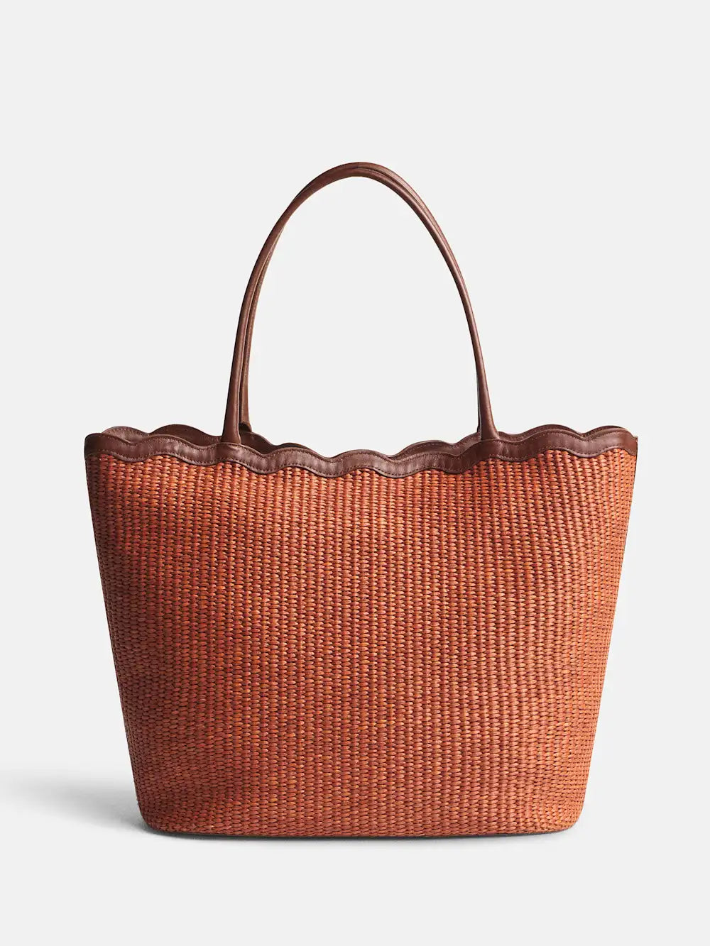 Scalloped Edge Rattan Woven Large Summer Shopping Tote Bag