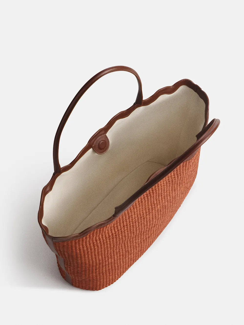 Scalloped Edge Rattan Woven Large Summer Shopping Tote Bag