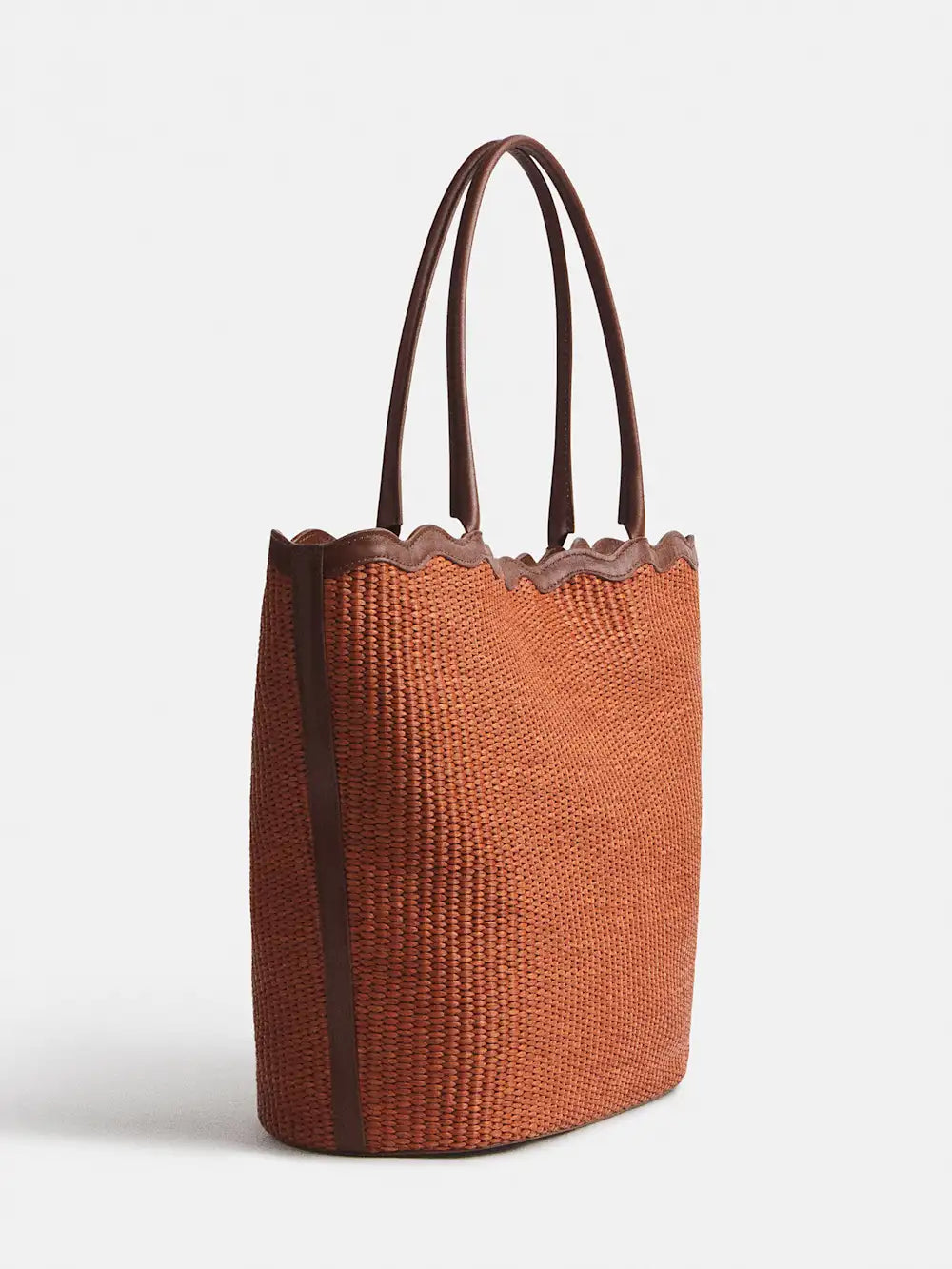 Scalloped Edge Rattan Woven Large Summer Shopping Tote Bag