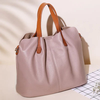 Two Tone Soft Faux Leather Dual Carry Medium Tote Crossbody Bag