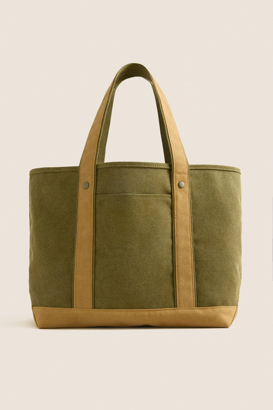 Two Tone Water Resistant Heritage Canvas Large Daily Shopping Tote Bag