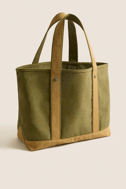 Two Tone Water Resistant Heritage Canvas Large Daily Shopping Tote Bag