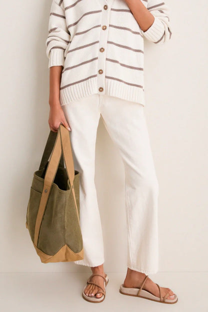 Two Tone Water Resistant Heritage Canvas Large Daily Shopping Tote Bag