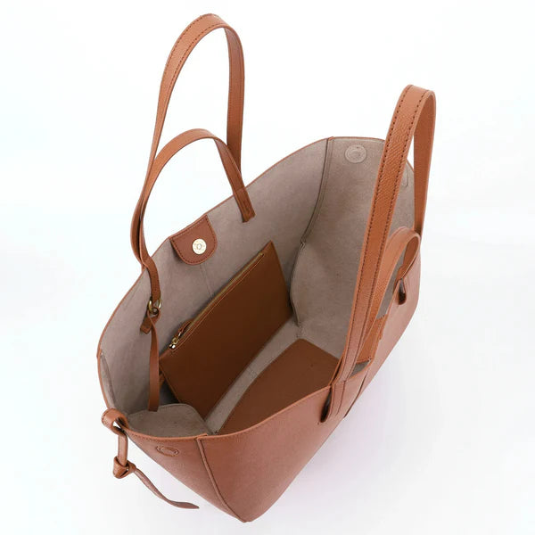 Tan Grain Faux Leather Adjustable Side Strap Large Daily Tote Bag
