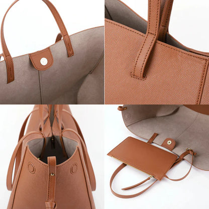 Tan Grain Faux Leather Adjustable Side Strap Large Daily Tote Bag