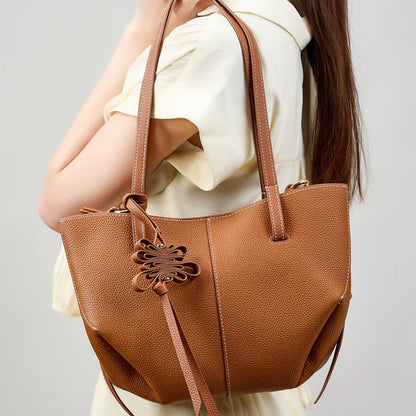 Tan Grain Faux Leather Adjustable Side Strap Large Daily Tote Bag