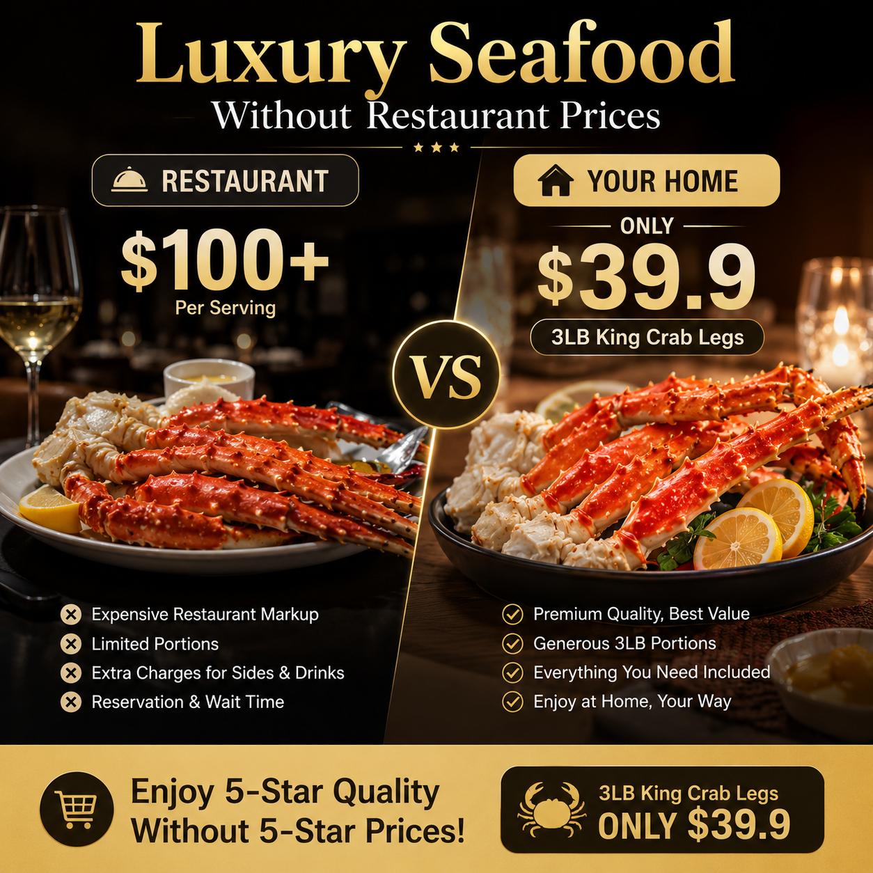 Premium Wild-Caught Alaskan King Crab Legs – Jumbo Size, Flash Frozen for Freshness