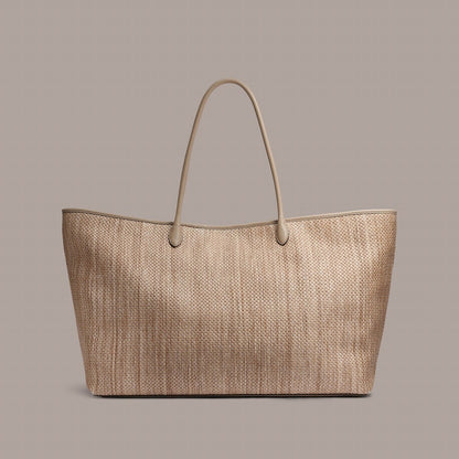 Oversized Woven Straw Summer Shopping Tote Bag With Bead Tassel