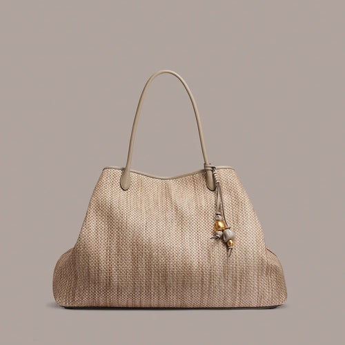 Oversized Woven Straw Summer Shopping Tote Bag With Bead Tassel