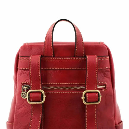 Vibrant Red Faux Leather Semi-Rigid Flap Daily Backpack