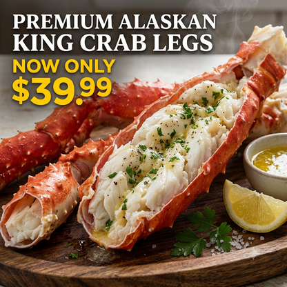 Premium Wild-Caught Alaskan King Crab Legs – Jumbo Size, Flash Frozen for Freshness