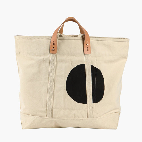 Hand Silkscreen Dot Print Oversized Cotton Canvas Shopping Tote Bag