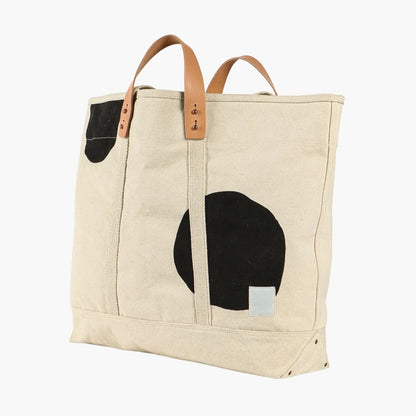 Hand Silkscreen Dot Print Oversized Cotton Canvas Shopping Tote Bag