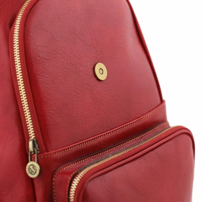 Vibrant Red Faux Leather Semi-Rigid Flap Daily Backpack