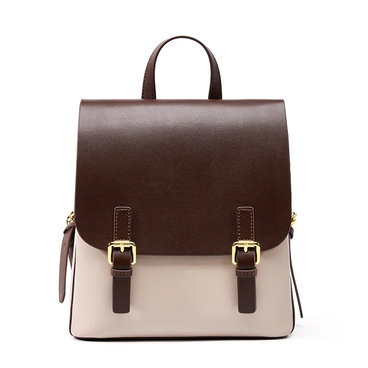 Two Tone Genuine Cow Leather Flap Mini Daily Backpack