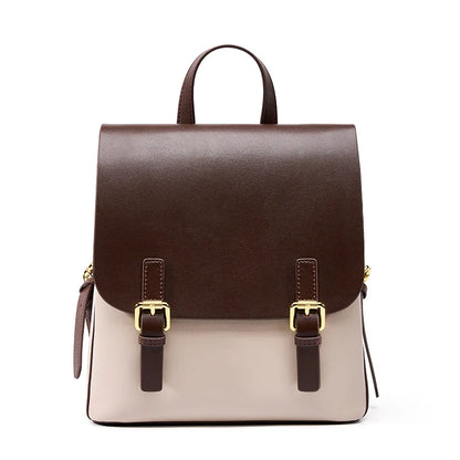 Two Tone Genuine Cow Leather Flap Mini Daily Backpack
