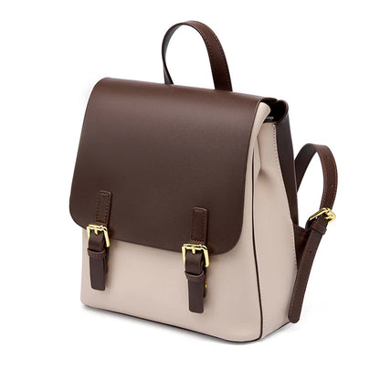 Two Tone Genuine Cow Leather Flap Mini Daily Backpack
