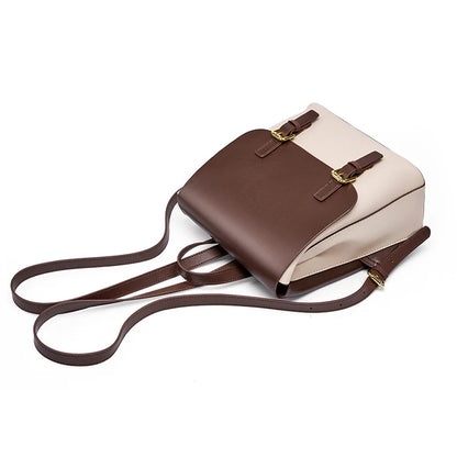 Two Tone Genuine Cow Leather Flap Mini Daily Backpack