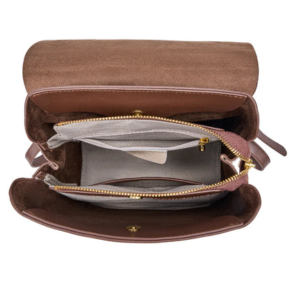 Two Tone Genuine Cow Leather Flap Mini Daily Backpack