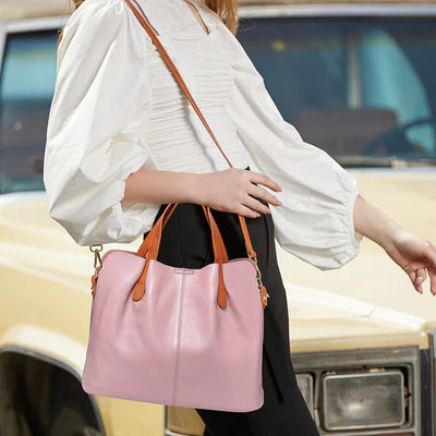 Two Tone Soft Faux Leather Dual Carry Medium Tote Crossbody Bag