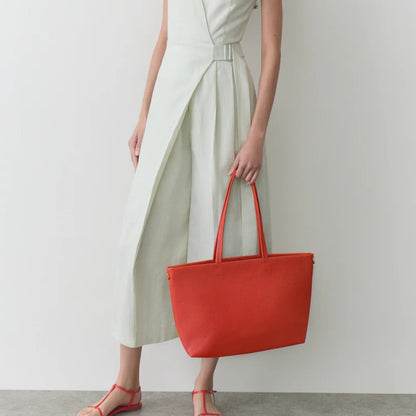 Lightweight Italian Leather Zip Top Large Shopping Laptop Tote Bag