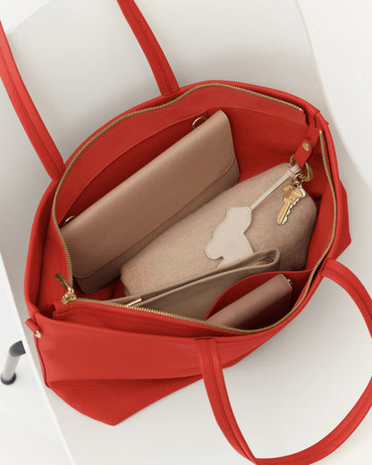 Lightweight Italian Leather Zip Top Large Shopping Laptop Tote Bag