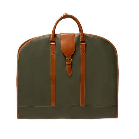 Vintage Wax Canvas Leather Trim Travel Garment Suit Bag