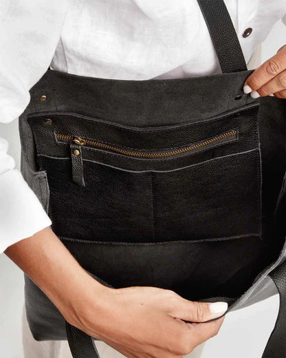 Minimalist Full Grain Cowhide Open Top Large Daily Shopping Tote Bag