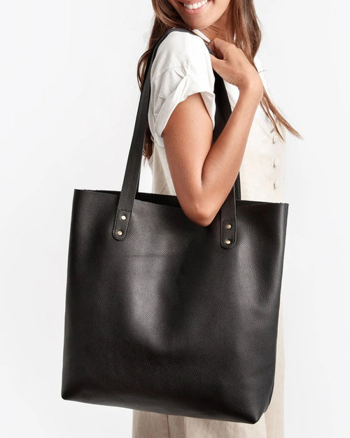 Minimalist Full Grain Cowhide Open Top Large Daily Shopping Tote Bag