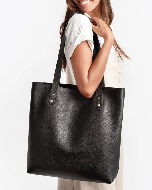 Minimalist Full Grain Cowhide Open Top Large Daily Shopping Tote Bag