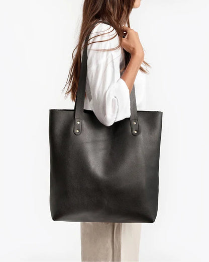 Minimalist Full Grain Cowhide Open Top Large Daily Shopping Tote Bag