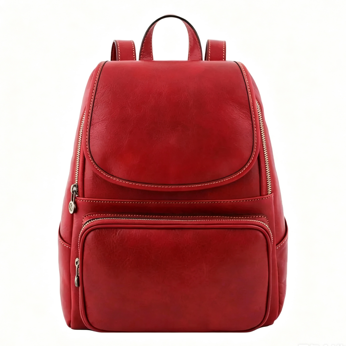Vibrant Red Faux Leather Semi-Rigid Flap Daily Backpack