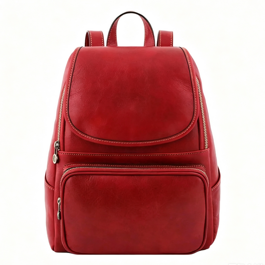 Vibrant Red Faux Leather Semi-Rigid Flap Daily Backpack