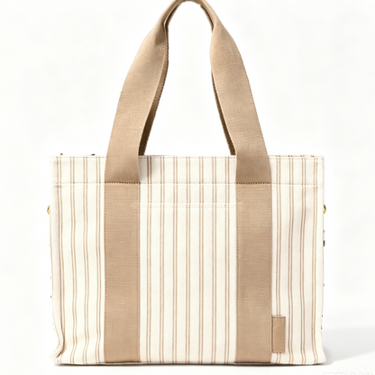 Striped Cotton Everyday Laptop Tote Bag With Detachable Crossbody Strap