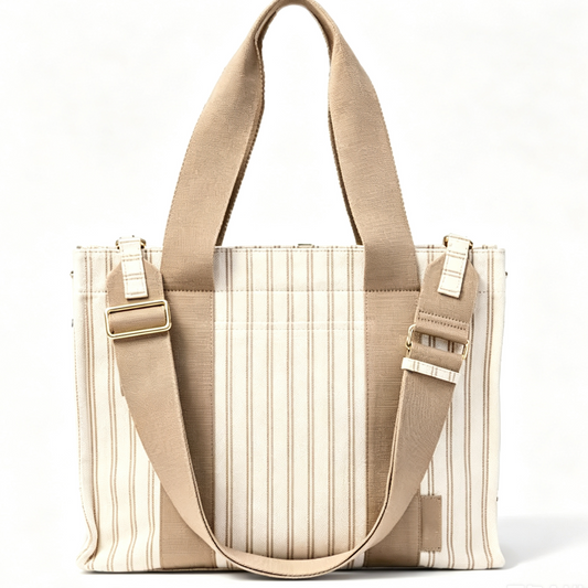 Striped Cotton Everyday Laptop Tote Bag With Detachable Crossbody Strap