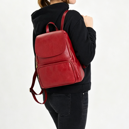 Vibrant Red Faux Leather Semi-Rigid Flap Daily Backpack